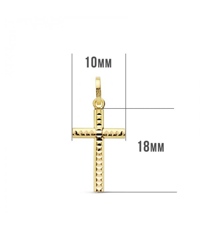 Croce vuota a canna ovale con lavorazione diamantata, oro giallo 18 mm