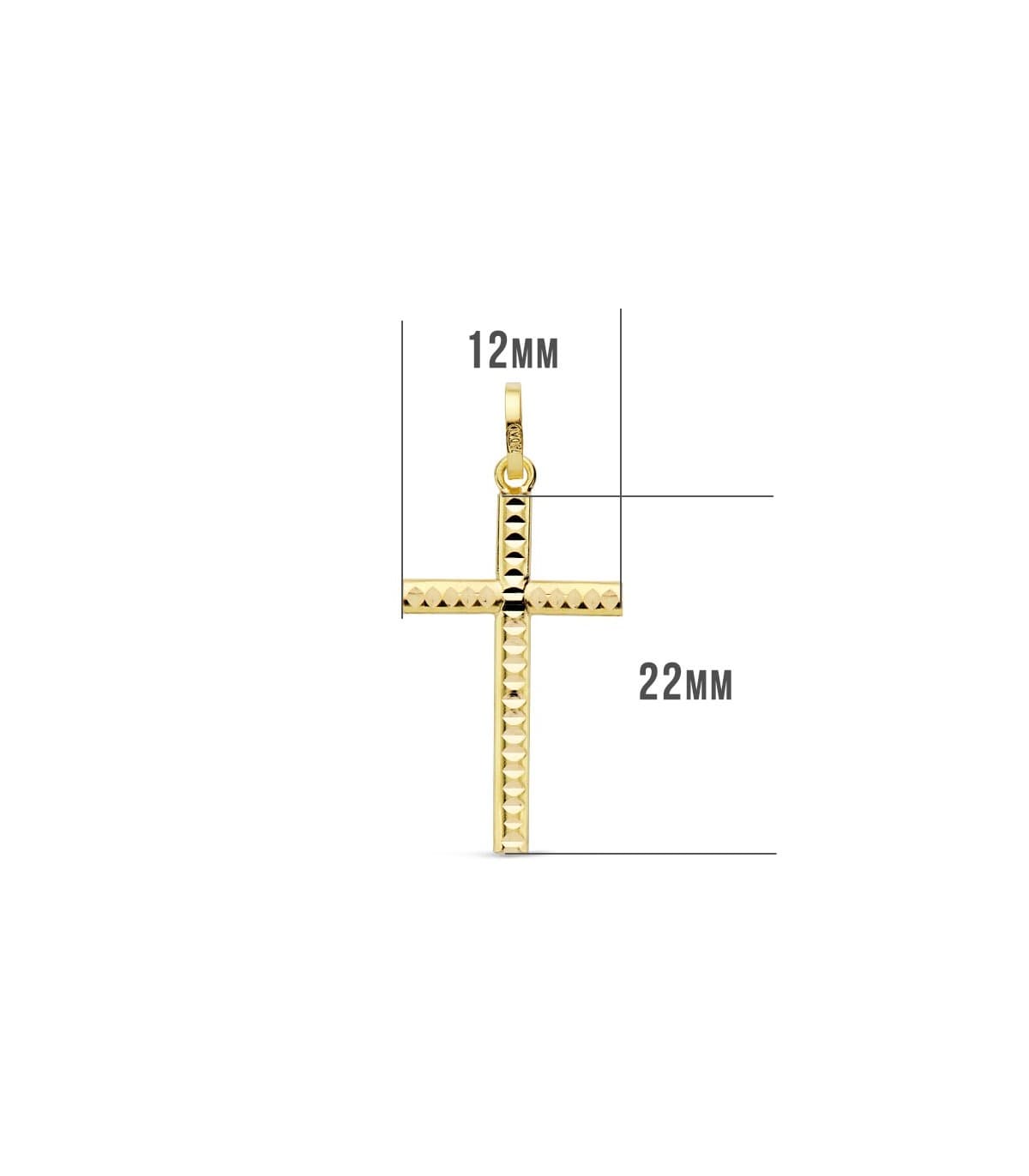 Croce vuota a canna ovale con lavorazione diamantata, oro giallo 22 mm