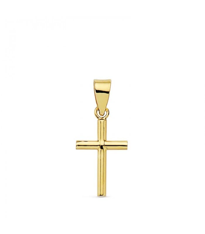 Croix Lisse Or Jaune 18 K 15 mm - Élégante croix chrétienne baptême
