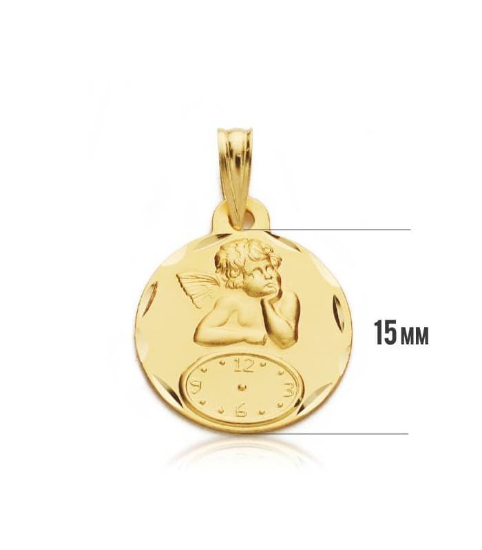 Médaille Ange  avec Horloge Ronde  or 18k