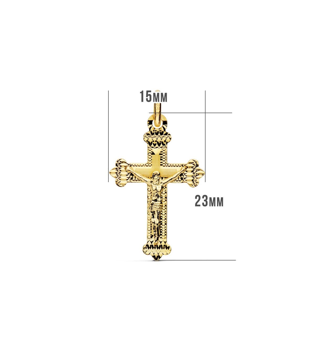 Croce trilobata Cristo in oro giallo 18kt 23 mm a lastra - Gioielli religiosi
