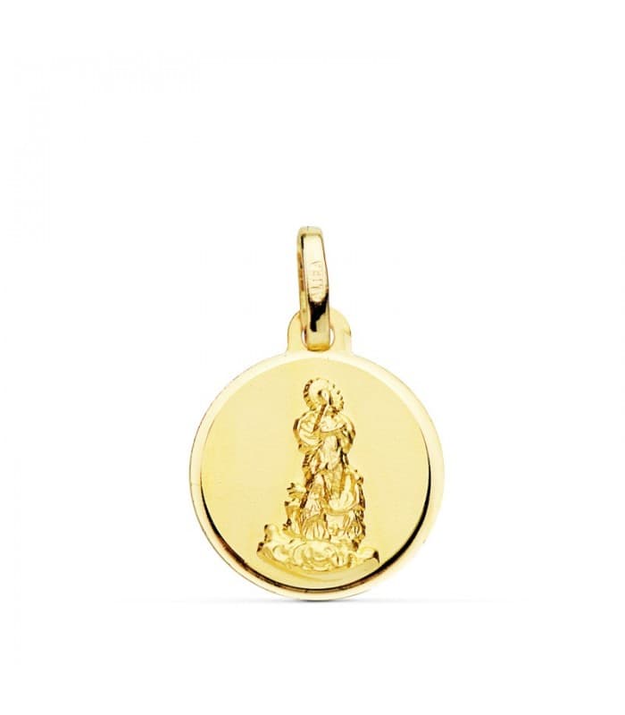 Medalla de la Virgen del Saliente Oro Amarillo 18 Ktes 14 MM