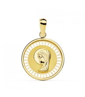 Medalla Virgen Niña Oro Bicolor 18 Ktes Cerco Calado 18mm