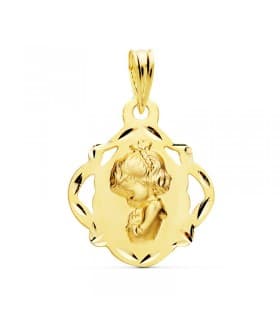 Medalla Virgen Niña Calada Oro Amarillo 18K joya personalizada comunión