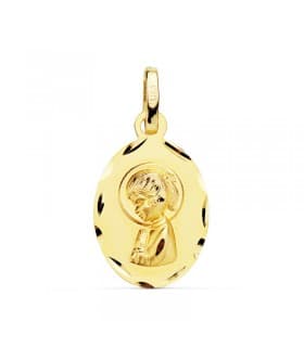Medalla Virgen Niña Oval Calada Oro Amarillo 18 K 19 MM