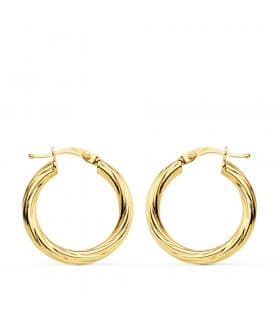 Aros Huecos trenzados ondulados tallados Brillo Oro Amarillo 18 Kilates pendientes mujer largos colgantes