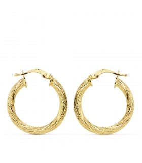Orecchini cerchio diamantati oro giallo 18 Kt 21 mm, gioielli donna