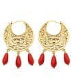 Créoles Facettées Corail Or Jaune 18 K 32 MM