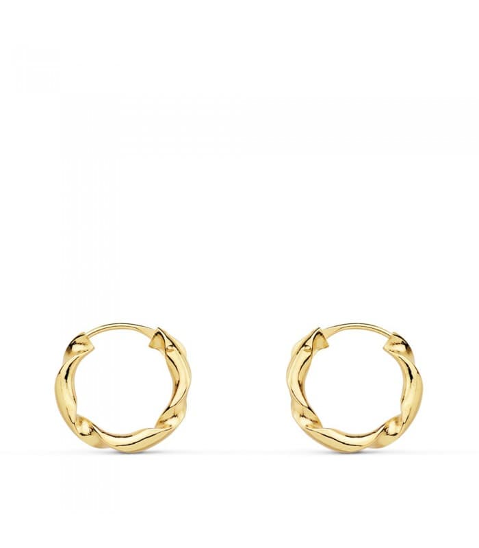 Aros Huecos Reliados Oro Amarillo 18 K 12 MM