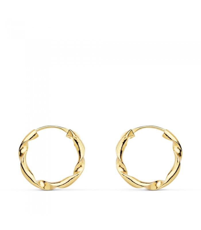 Créoles Torsadées Lisses Or Jaune 18 K 14 MM