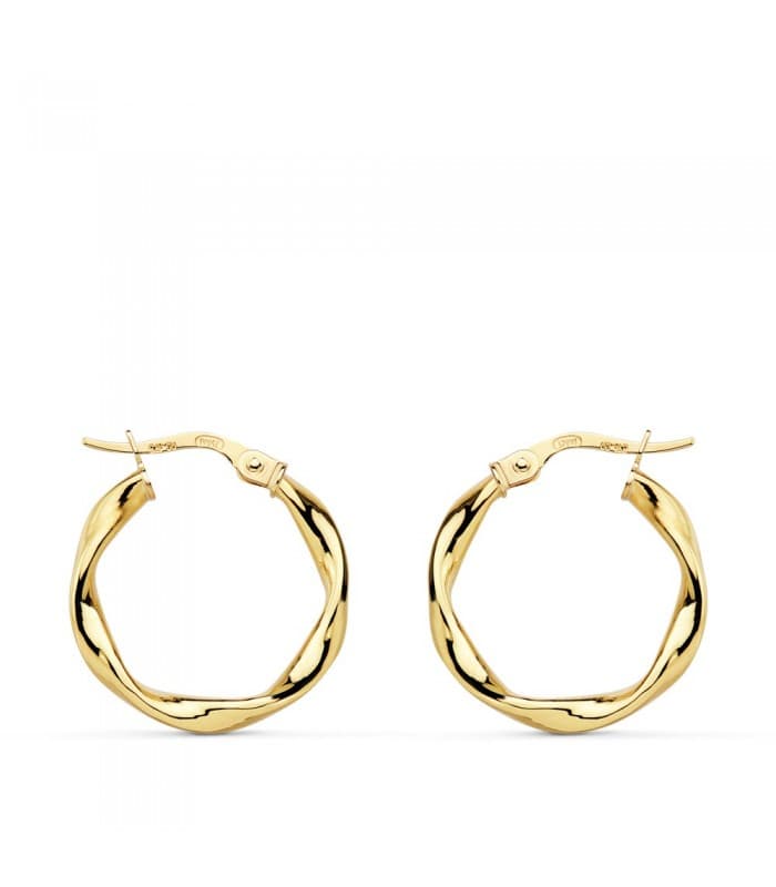 Orecchini cerchio intrecciati oro giallo 18 kt 20 mm per donna, lavorazione torchon