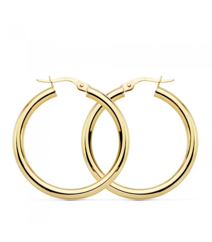 Aros Redondos Huecos Oro Amarillo 18 K 30x3 MM