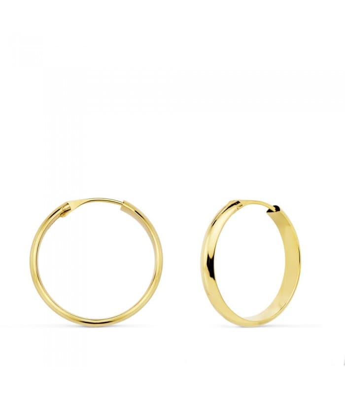 Aros lisos de media caña elaborados en Oro Amarillo de 18 Kilates 18 mm - Carmela