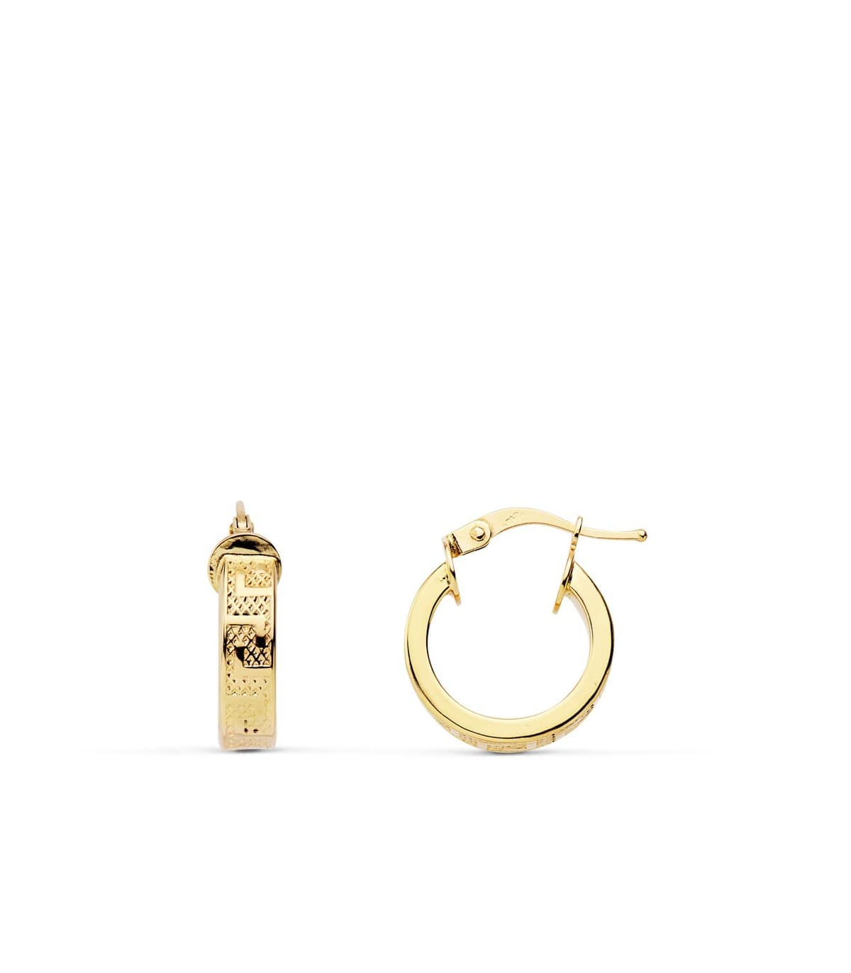 Orecchini cerchio Greca cavi oro giallo 18 Kt 14 mm, chiusura baionetta