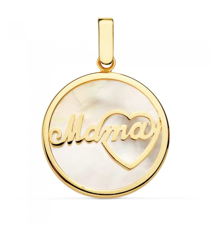 Pendentif Nacre Mamá Coeur Or Jaune 18K 20mm