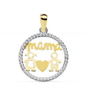 Pendentif Message Mamá Or Bicolore Silhouette Garçon Fille 18K