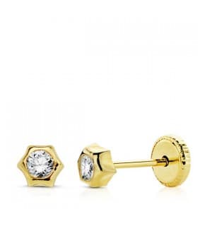 Pendientes Bebé Sol Circonita Oro Amarillo 18 K 4 MM