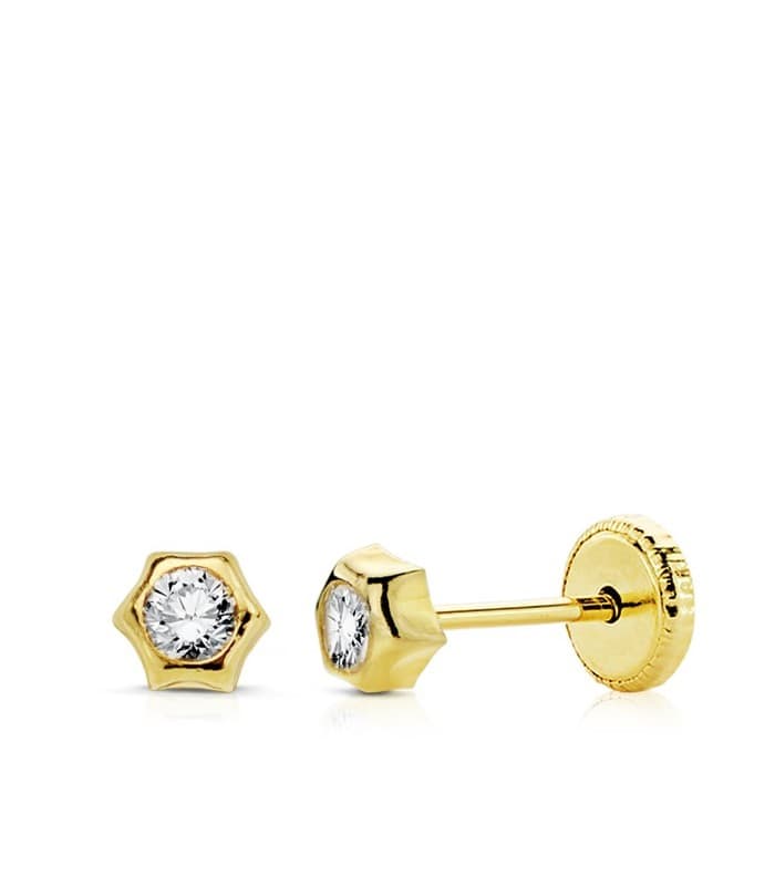 Pendientes Bebé Sol Circonita Oro Amarillo 18 K 4 MM