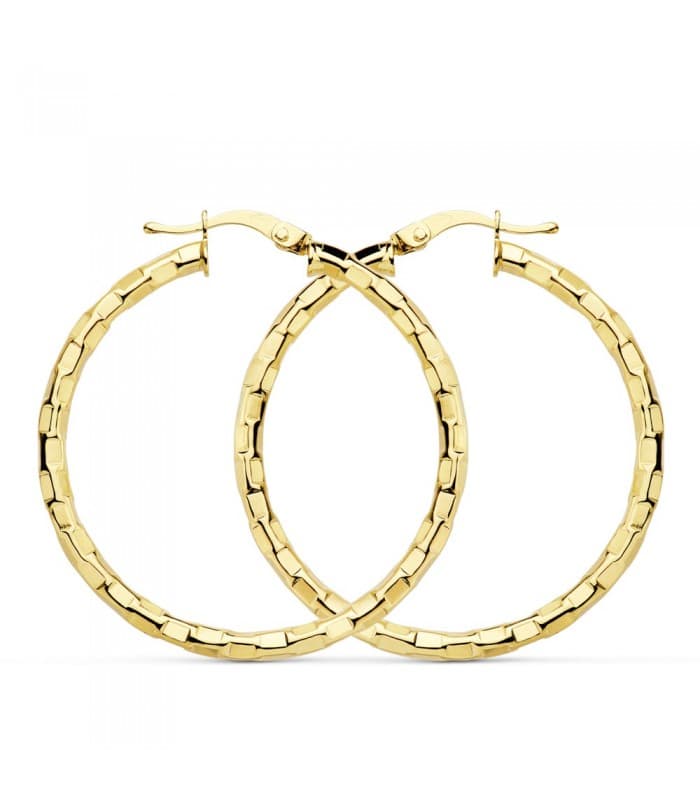 Créoles Facettées Carré Or Jaune 18 K 34 MM