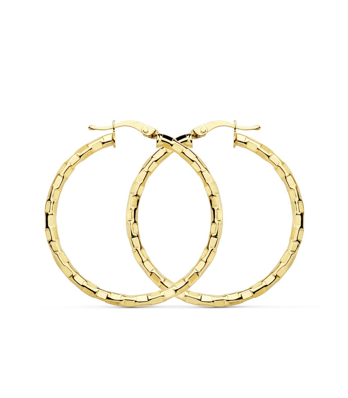 Créoles Facettées Carré Or Jaune 18 K 34 MM