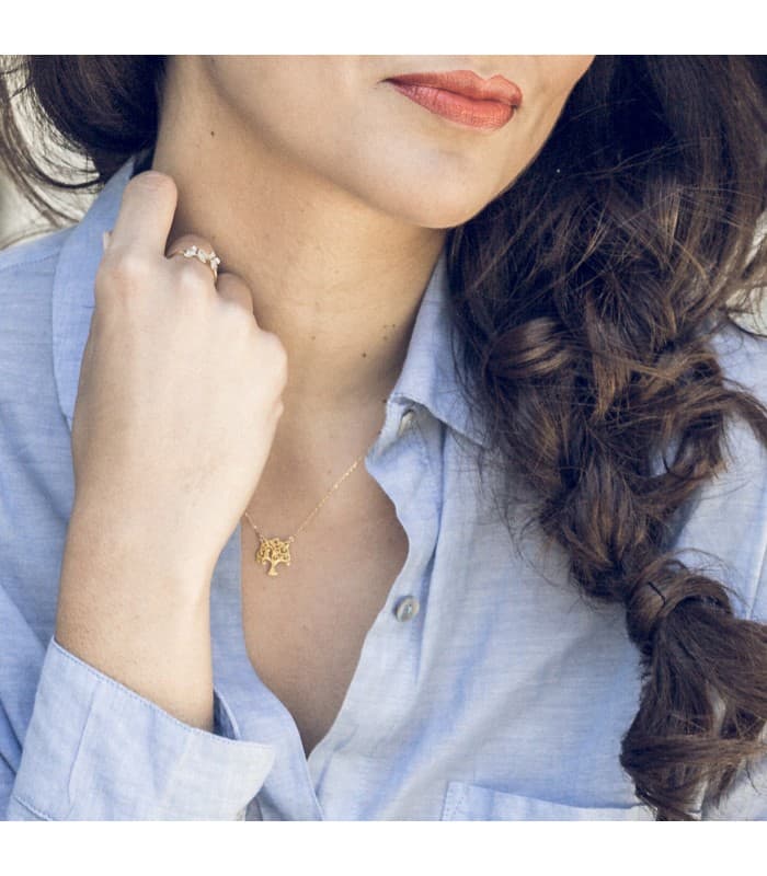 Collar Colgante Árbol de la vida medallón amuleto de la suerte Gargantilla mujer Oro