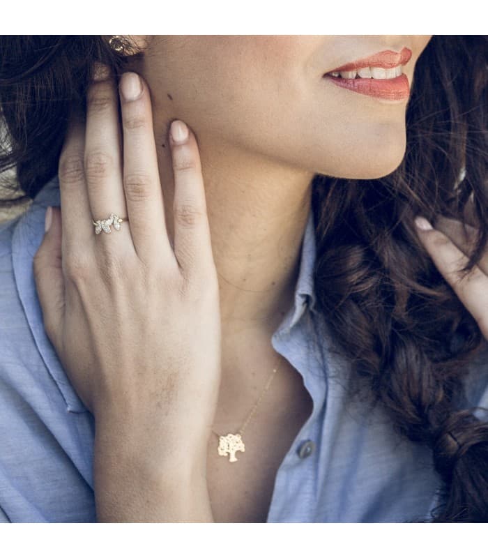 Anillo de Mujer con mariposas circonitas piedras anillo gemas oro 18 kilates