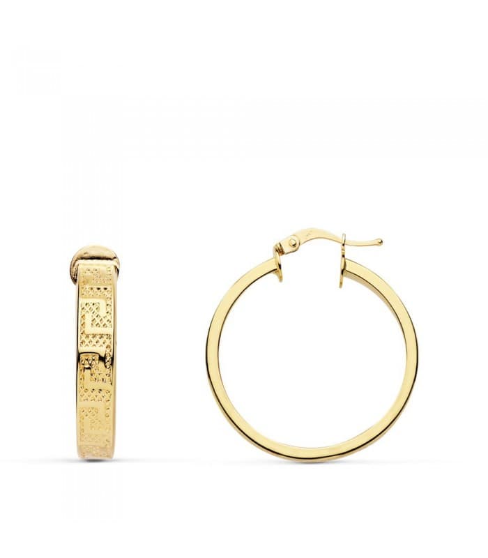 Orecchini a Cerchio Greca cavi oro giallo 18 Kt 20 mm, gioielli donna.