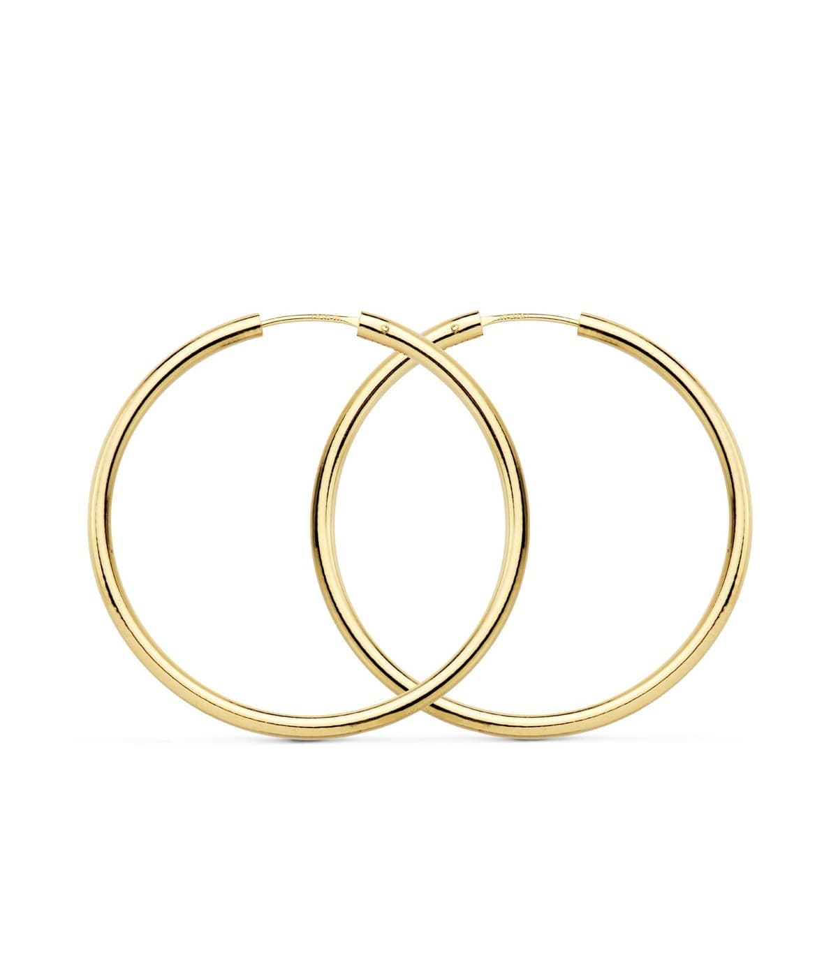 Cerchi canna tonda oro giallo 18Kt 35 mm, orecchini a cerchio donna.