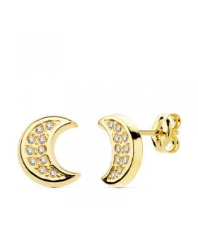 Pendientes Lunas Oro Amarillo 18 K 9 MM Circonitas