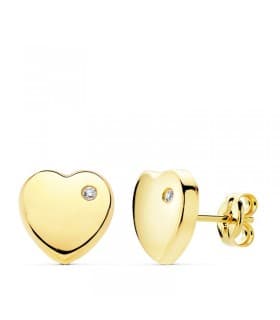 Pendientes de mujer modernos oro amarillo 18 kilates forma corazón circonita brillante