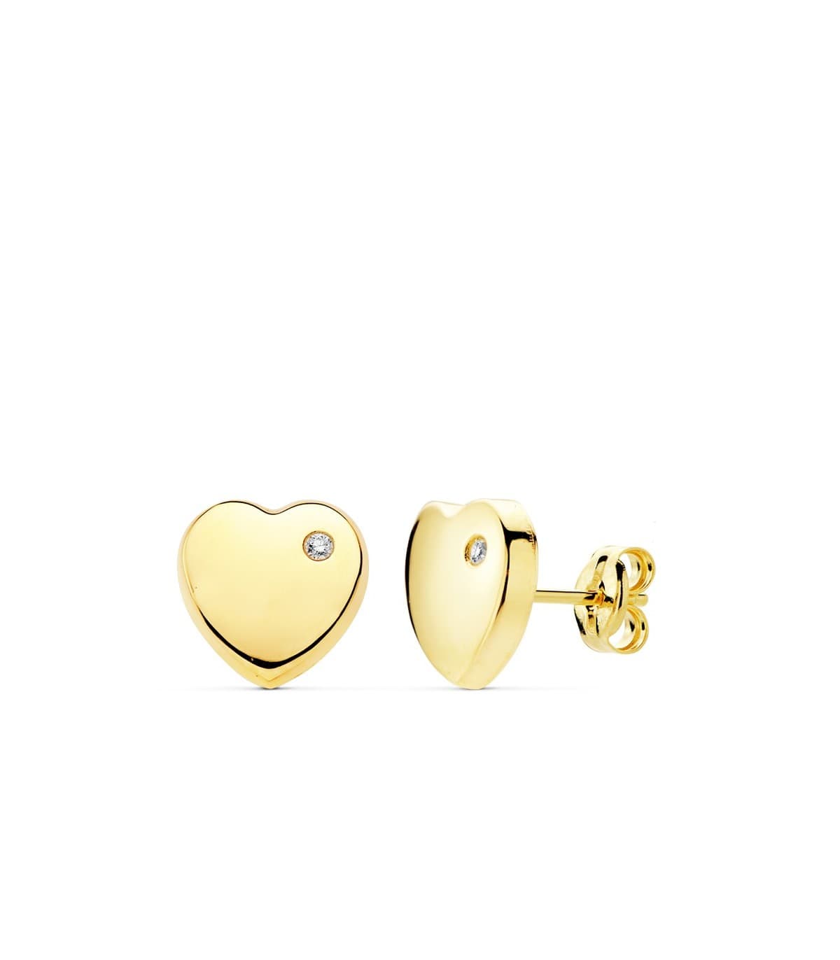 Pendientes de mujer modernos oro amarillo 18 kilates forma corazón circonita brillante