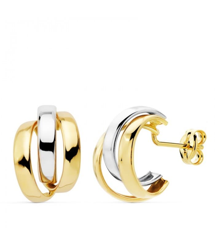 Ohrringe Gold für Damen, Glatt, Gewölbte, 18K Gelb-/ Weißgold - 1 Paar Ohrclips, Creolen Form Bicolor