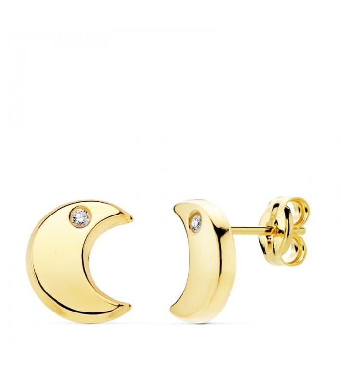 Orecchini a Luna oro giallo 18 kt 9 mm zirconi - Orecchini a lobo Mezzaluna, da donna