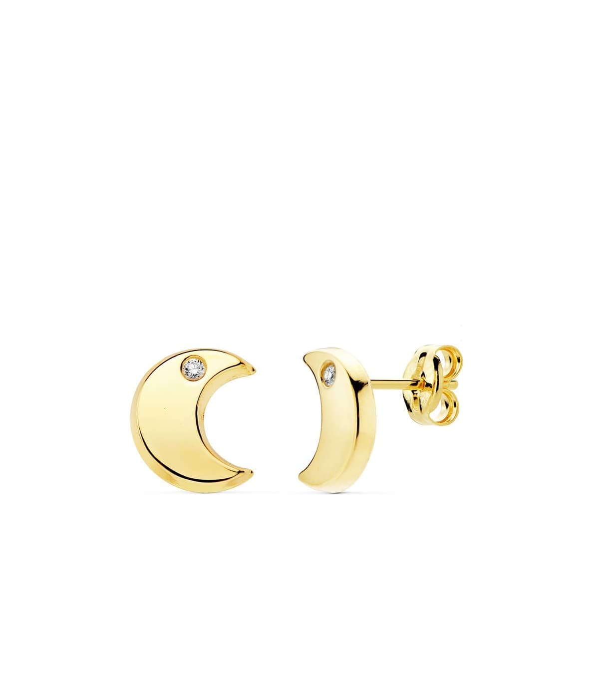Orecchini a Luna oro giallo 18 kt 9 mm zirconi - Orecchini a lobo Mezzaluna, da donna