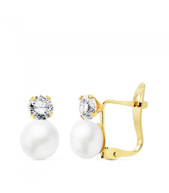 Orecchini Stephanie in oro giallo 750 per la prima comunione, perla bottone 6 mm