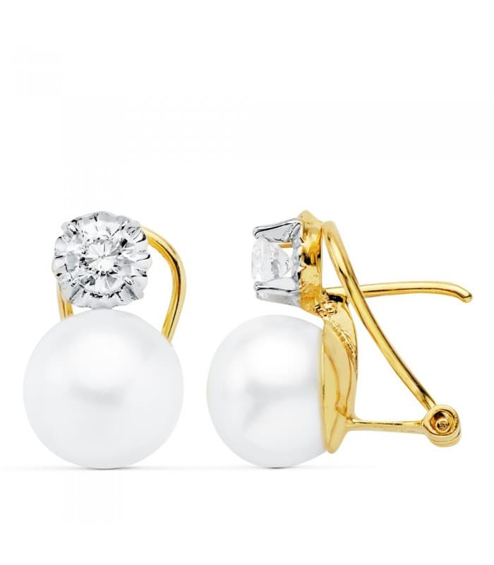 Orecchini di perle coltivate a bottone oro 18 Kt 16 mm, gioielli per donna