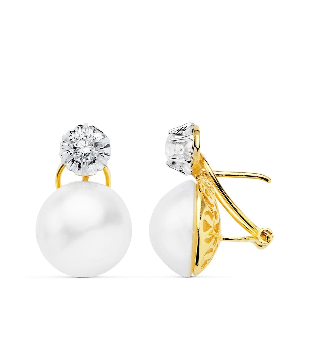 Orecchini Ah Young perle giapponesi oro bicolore 18 Kt 14 mm