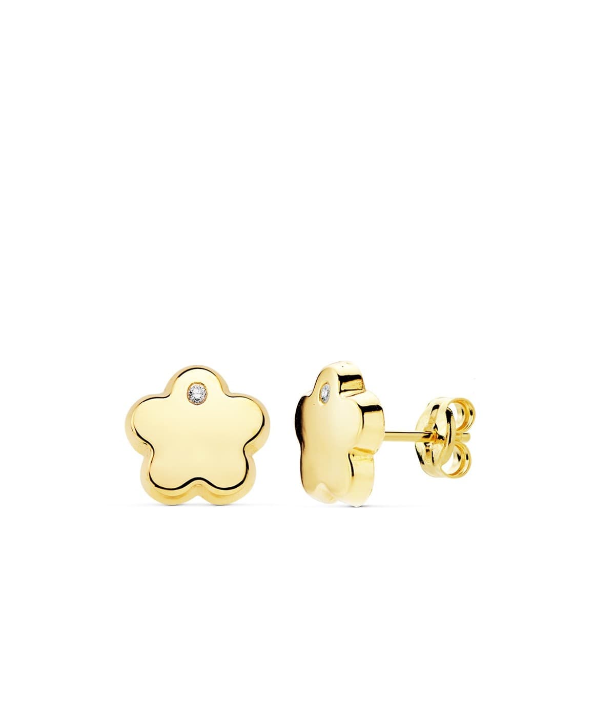 Boucles d'oreilles Femme Fleur Zircon Or Jaune 18 K 9mm