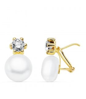 Orecchini da donna di perle coltivate a bottone oro giallo 18 Kt 17 mm - Modello Ariel