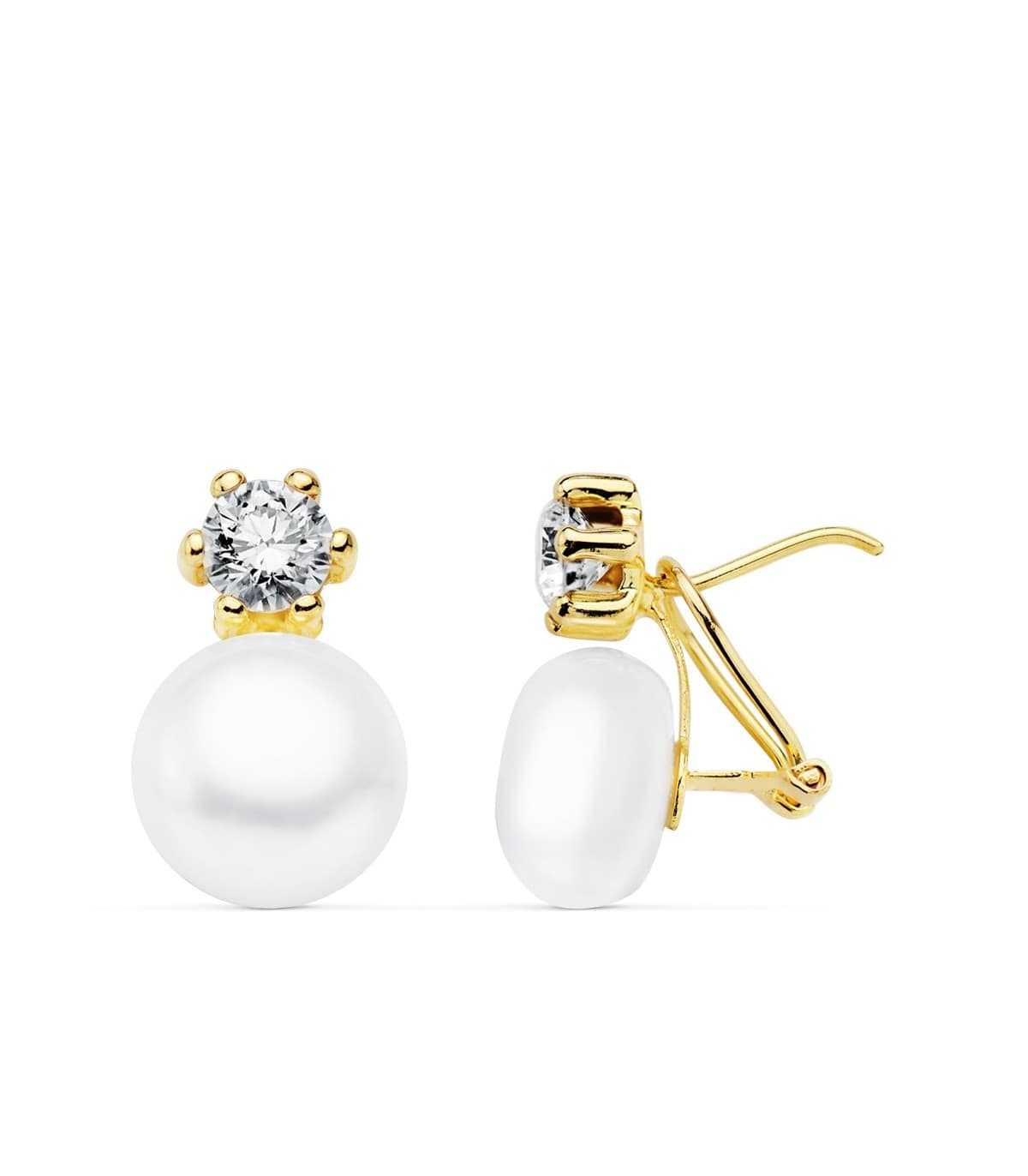 Orecchini da donna di perle coltivate a bottone oro giallo 18 Kt 17 mm - Modello Ariel