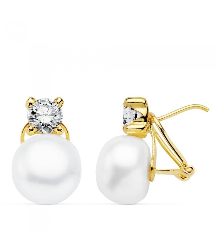 Perlenohrringe Gelbgold Ariel - Zuchtperle weiß Ø 10 mm - Goldohrringe 18K für Damen.