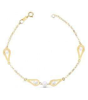 Pulsera Charo 1ª  Comunión Oro 18k 18 cm Motivos y Perlas