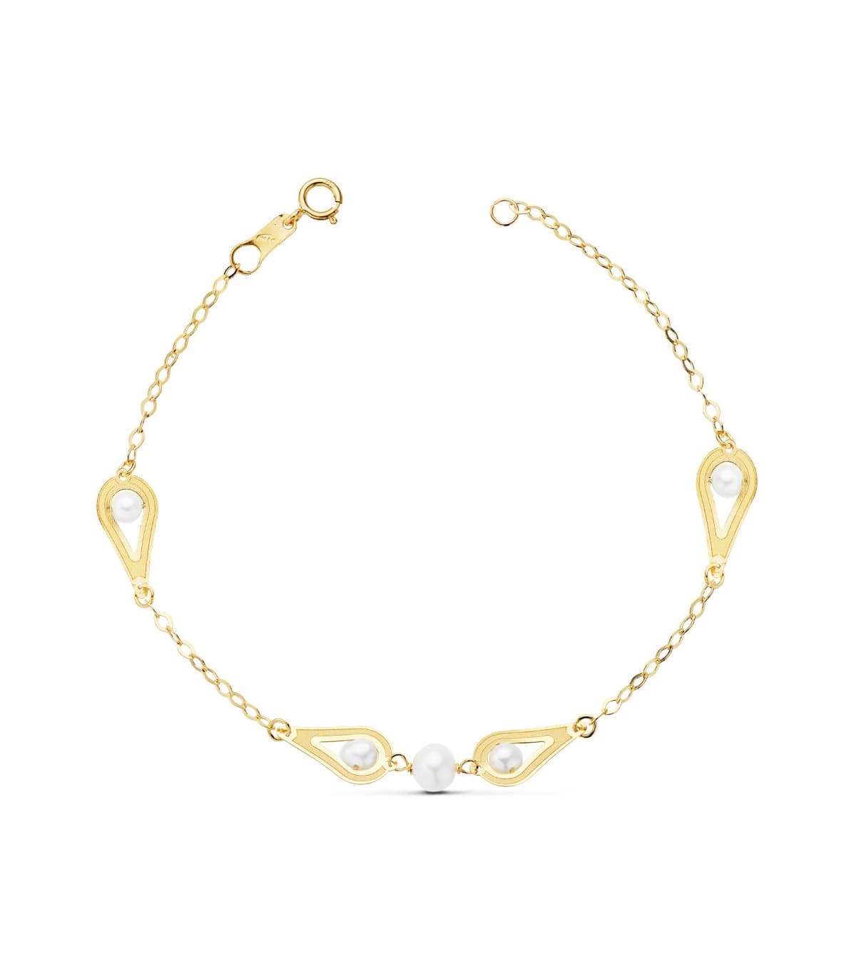Pulsera Charo 1ª  Comunión Oro 18k 18 cm Motivos y Perlas
