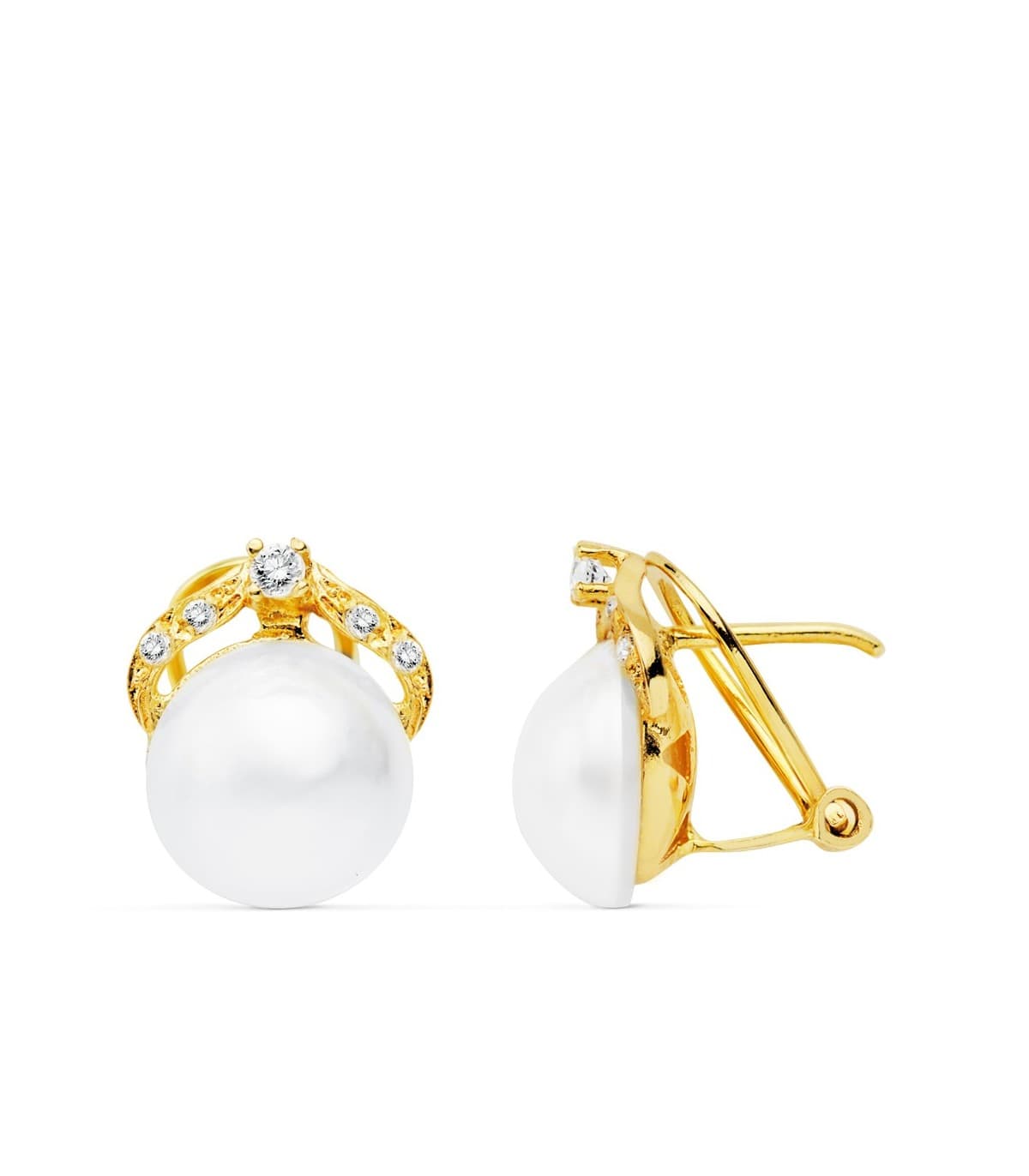 Orecchini da donna con perla coltivata Mabe Oro giallo 18 kt 13 mm, ideali per la sposa