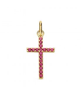 Kreuzanhänger 750 Gold, rosa Zirkoniasteinen | Schmuck für Damen