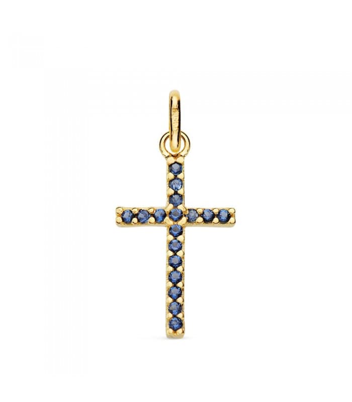 Kreuzanhänger 750 Gold, blau Zirkoniasteinen | Schmuck für Damen