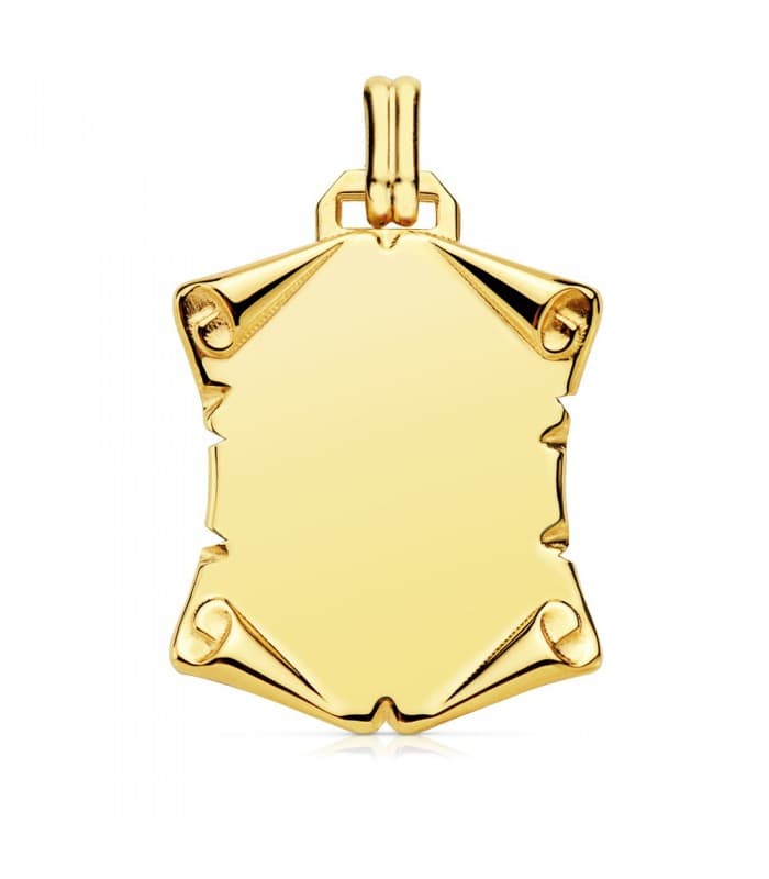 Placa Pergamino Liso Oro Amarillo 18 K 29 MM chapa colgante personalizado frase texto