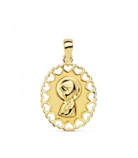 Medalla Virgen Niña Oro 18K joya personalizada colgante comunion grabado