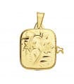 Pendentif Porte Photo Carré Florales Or 18 K 21 MM