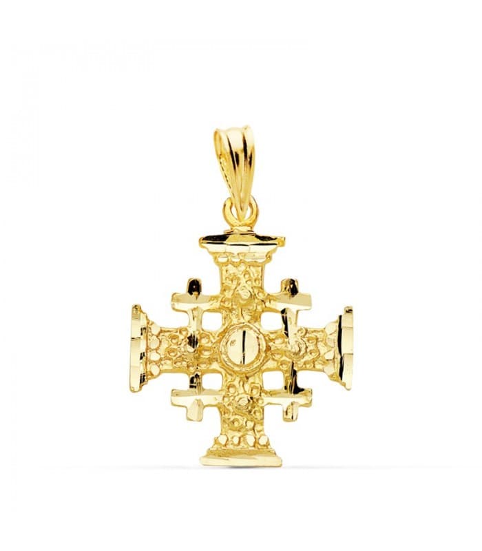 Colgante Cruz Jerusalén Medalla Oro Amarillo 18 K 17 MM